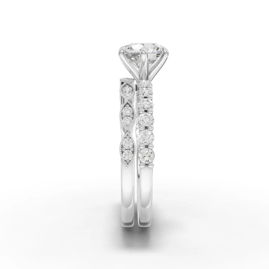 Round lab-grown bridal set yellow gold close-up