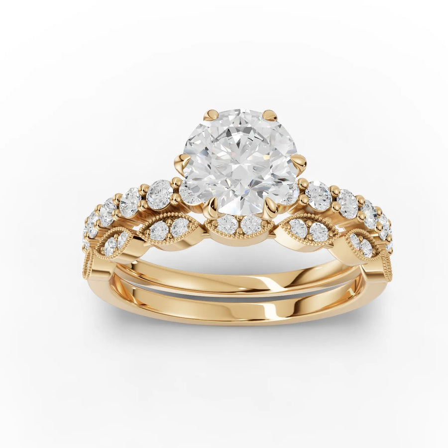 1.50 CT round lab-grown bridal set yellow gold top view