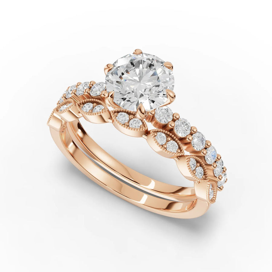 Round bridal set rose gold angle