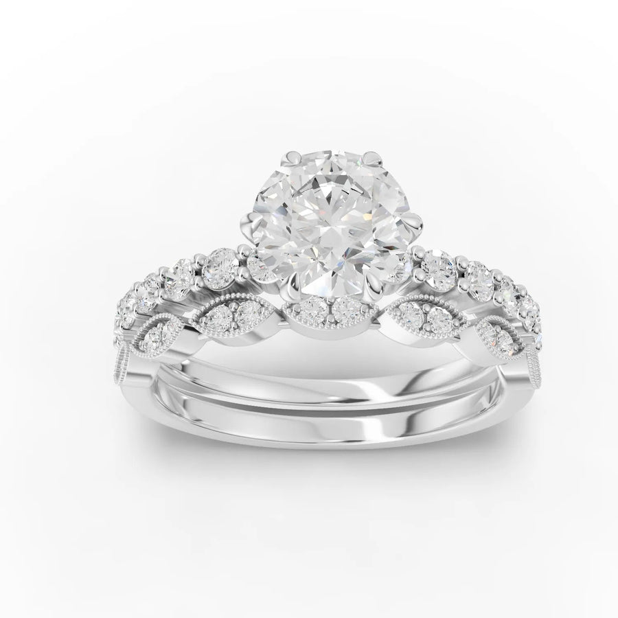 1.50 CT round lab grown diamond bridal set with 1.10 CT center stone and mixed round marquise accents