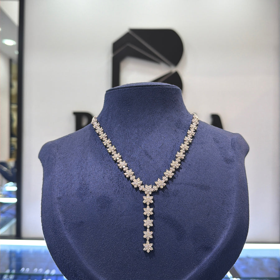 Y-Necklace Featuring Brilliant Lab-Grown Diamond Cluster Motifs with Drop Pendant Finish