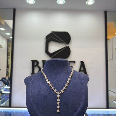 Y-Necklace Featuring Brilliant Lab-Grown Diamond Cluster Motifs with Drop Pendant Finish