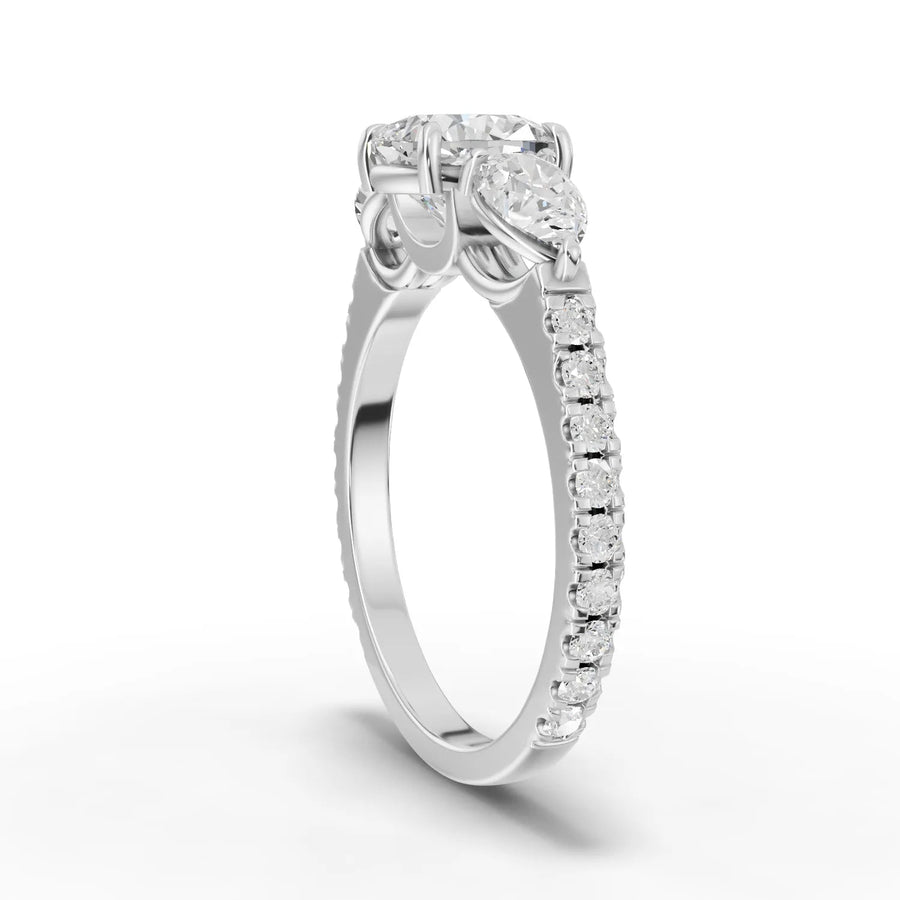 2.32 CT cushion three-stone ring structural close-up