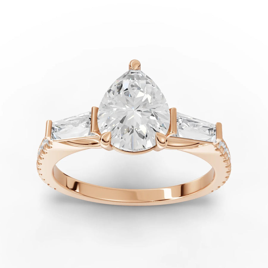 2.12 CT pear trinity lab-grown diamond ring rose gold top view