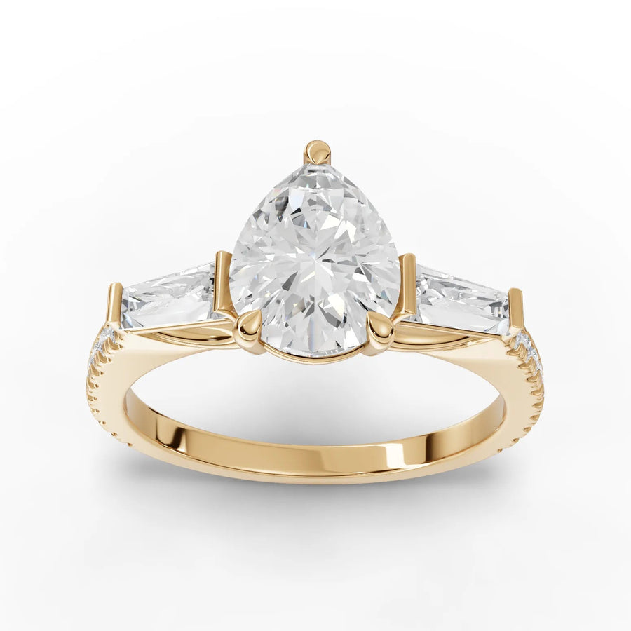 2.12 CT pear trinity lab-grown diamond ring yellow gold top view