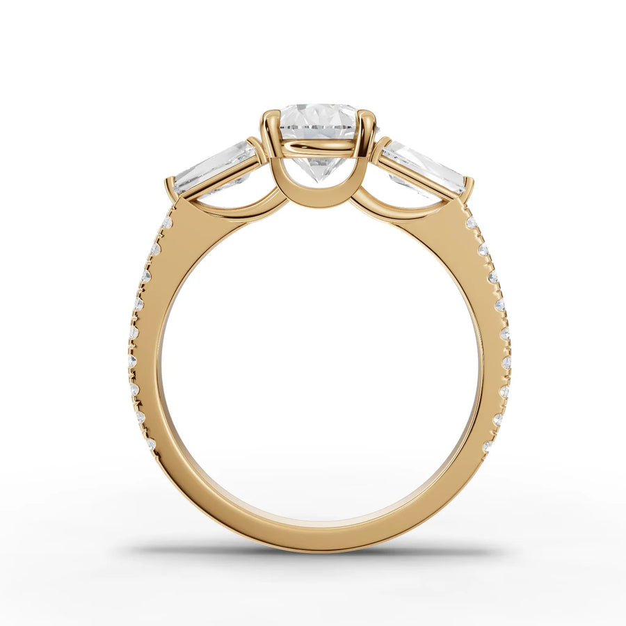 Pear trinity lab-grown ring yellow gold close-up