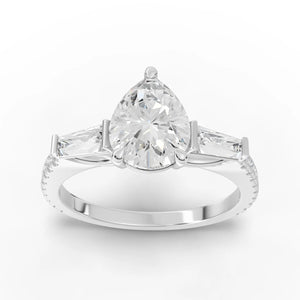 Pear Three Stone Rings