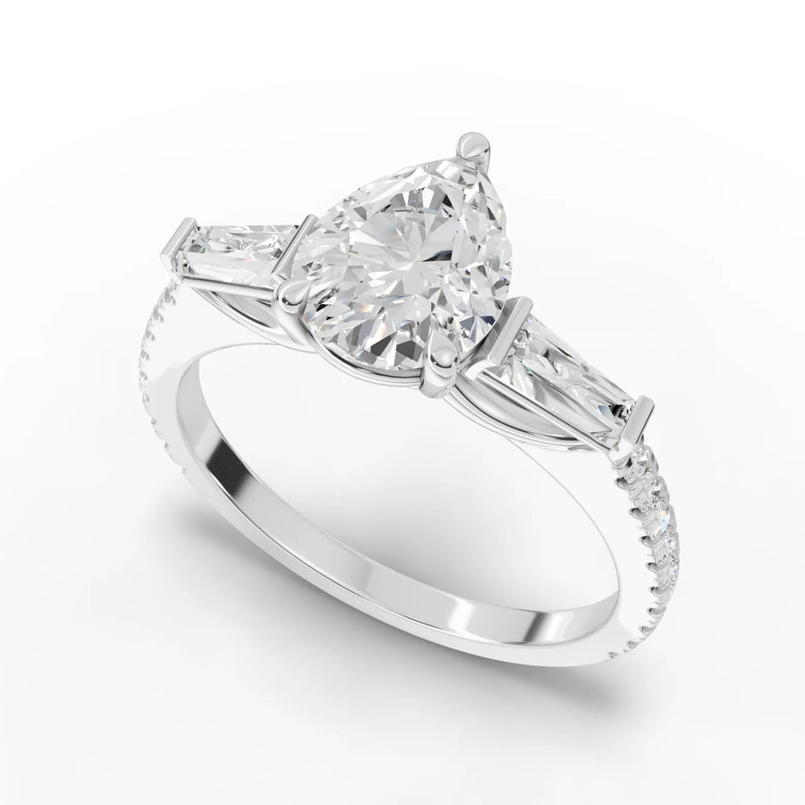 Pear baguette diamond ring white gold angle
