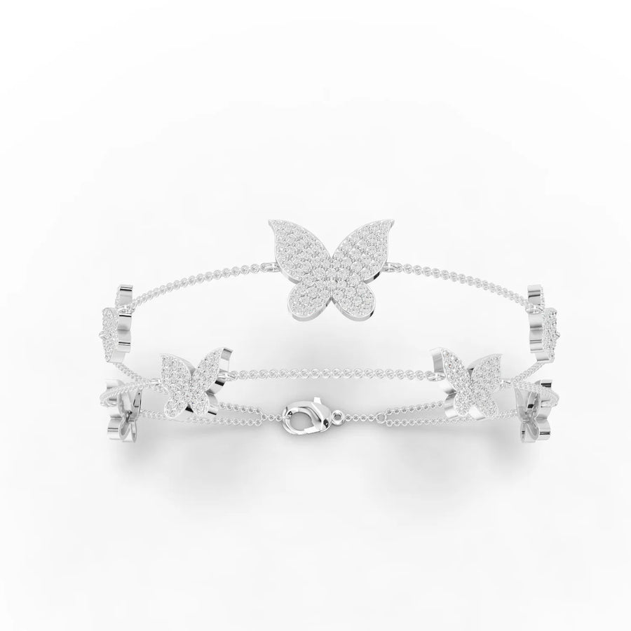 1.76 CT butterfly lab-grown diamond bracelet in 18K gold with round pavé diamonds and a larger central motif