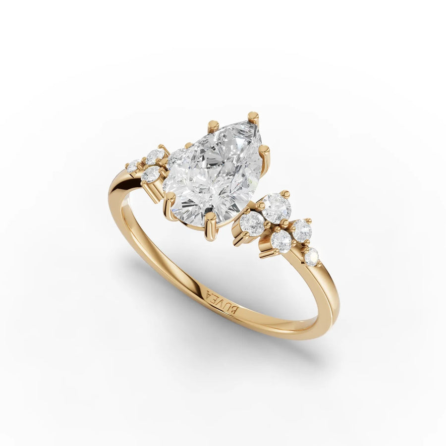 1.73 CT pear diamond ring yellow gold angled view