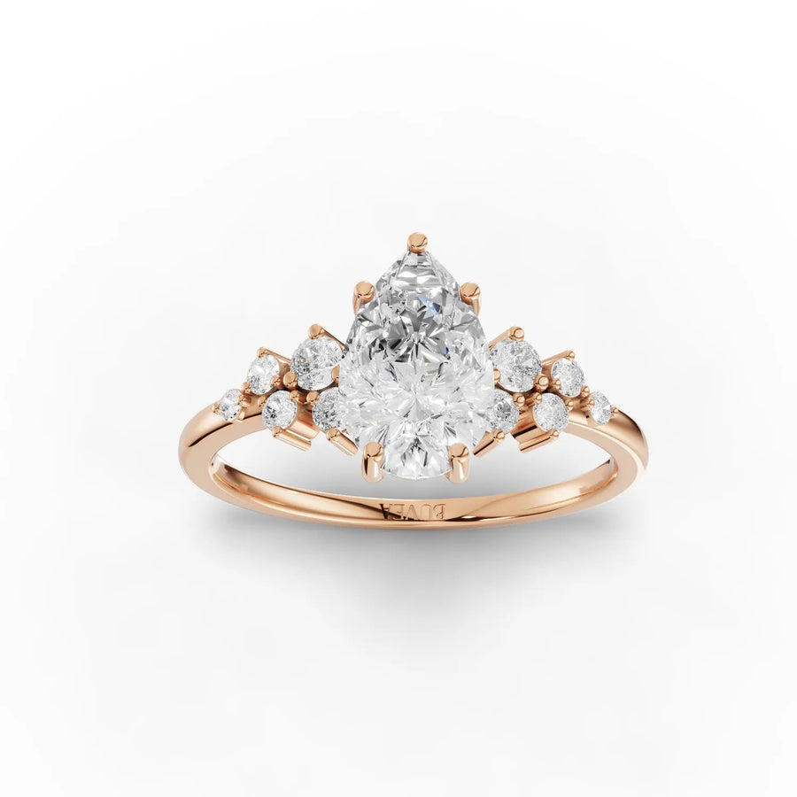 Pear-shaped lab-grown diamond ring rose gold top view