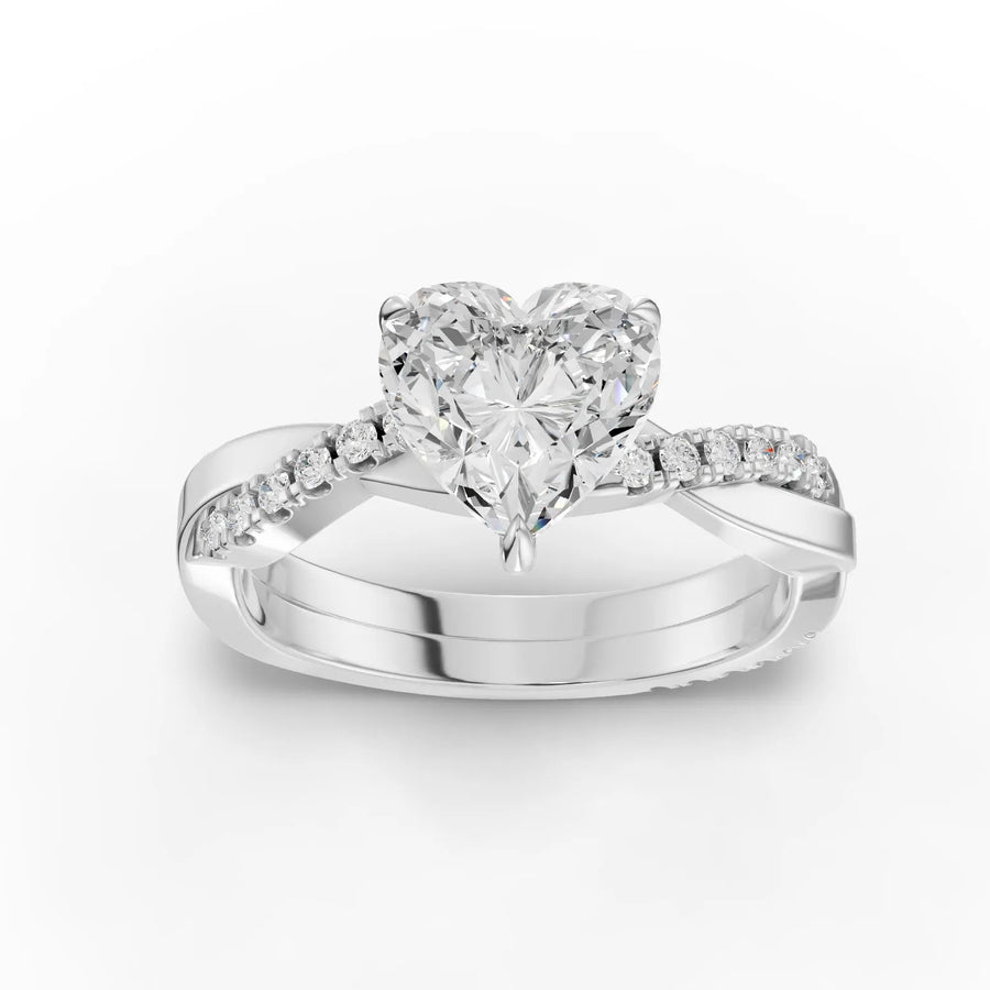 1.20 CT heart pavé lab diamond ring with 1.00 CT heart center stone in 18k gold