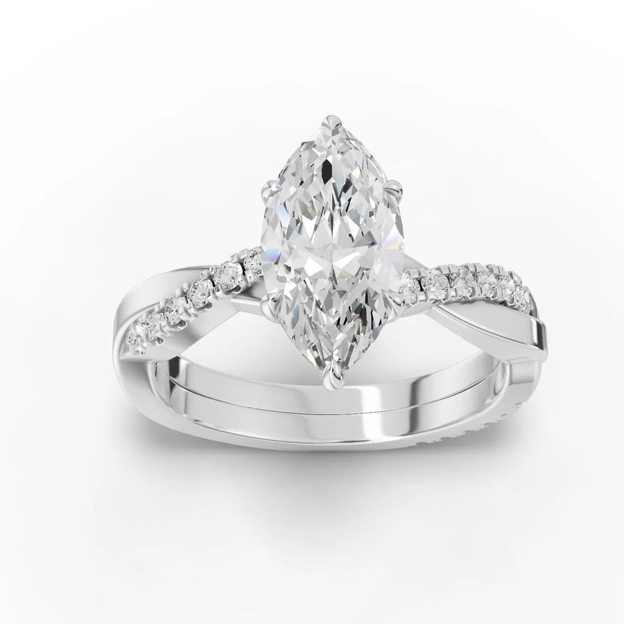1.70 CT marquise pavé lab diamond ring with 1.50 CT center diamond in 18k gold