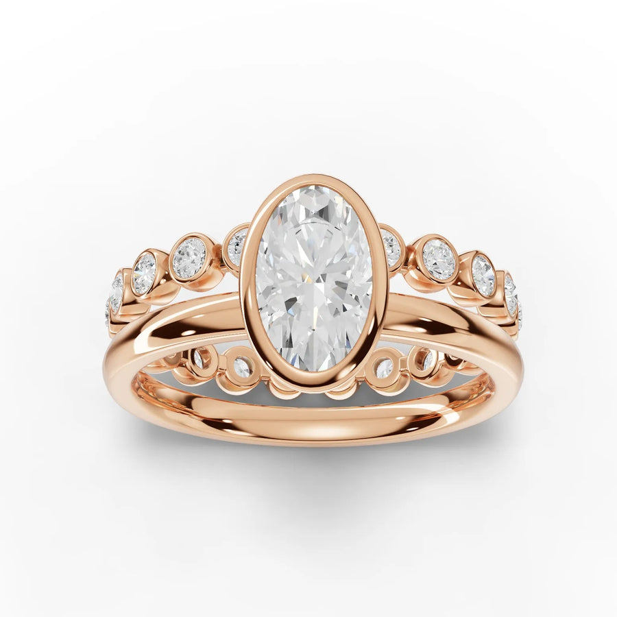 Elegant 1.63 Ct oval solitaire set lab diamond ring in polished 18K gold, featuring a 1.00 Ct oval center and channel-set side stones.