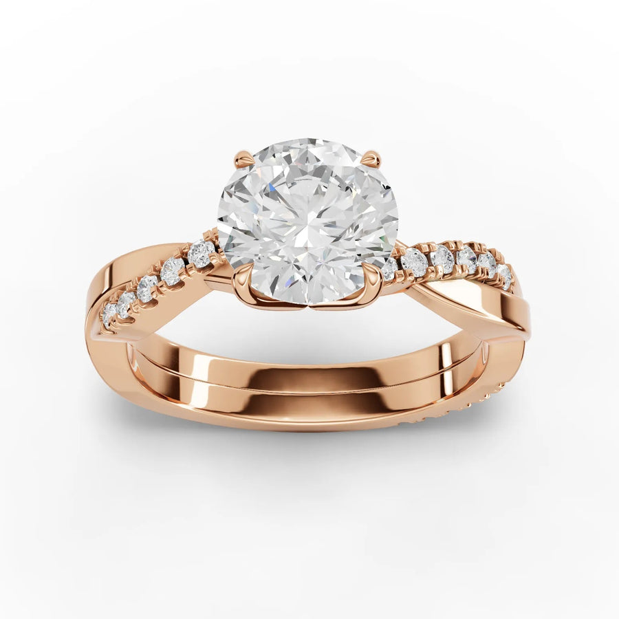 Rose gold twist pavé diamond ring