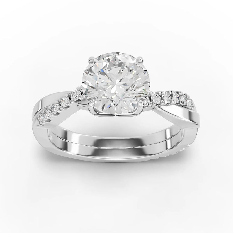 1.70 CT round twist pavé diamond ring with 1.50 CT center diamond in 18k gold