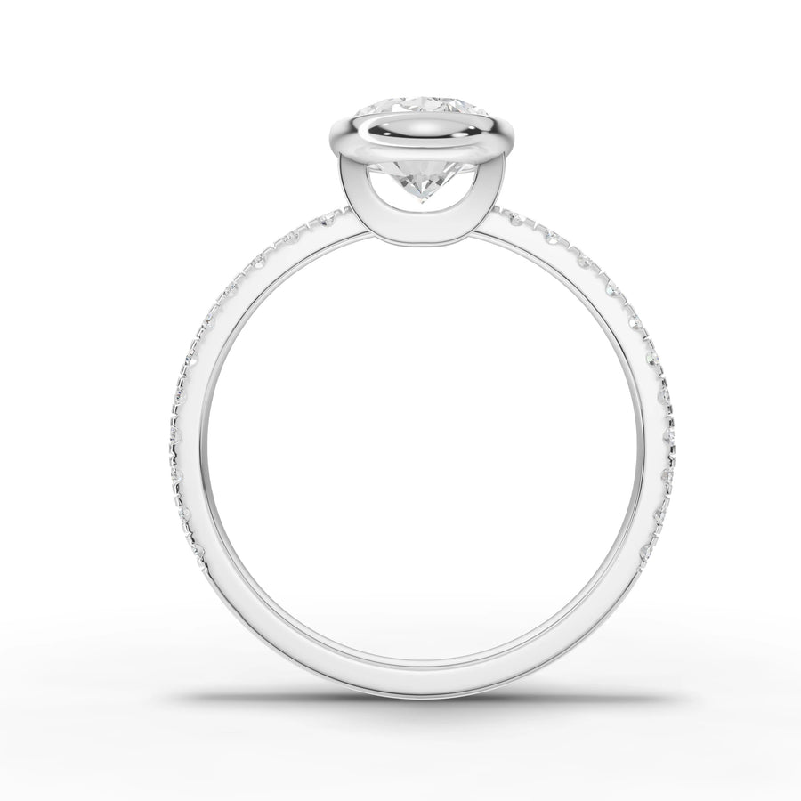 Oval bezel lab-grown ring white gold close-up
