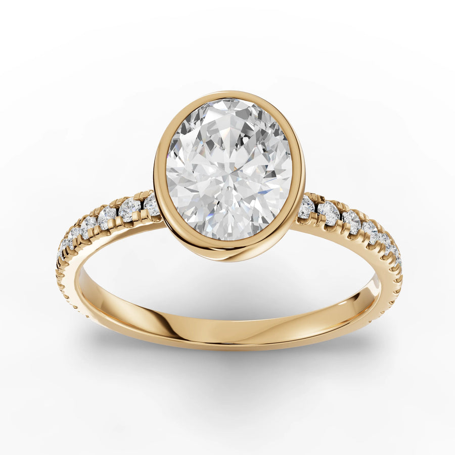 1.76 CT oval bezel lab-grown diamond ring yellow gold top view