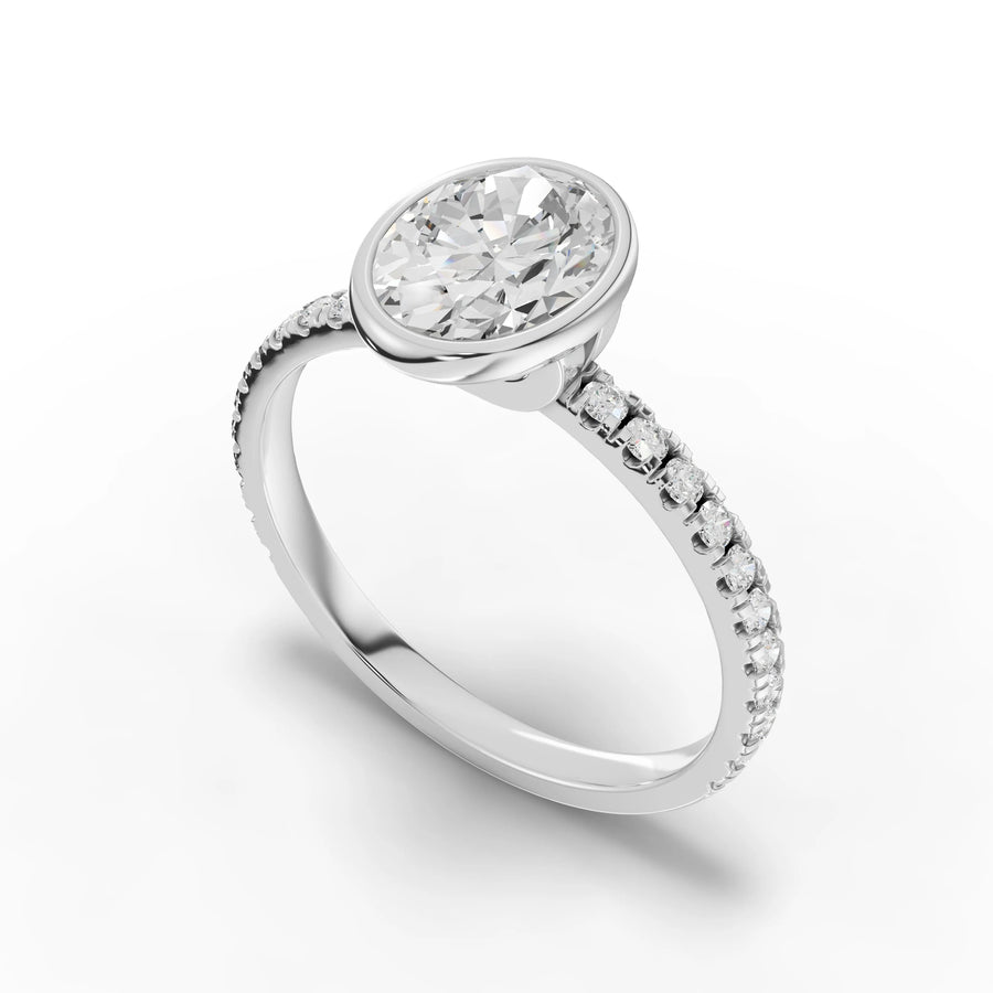 Oval bezel diamond band ring white gold angle