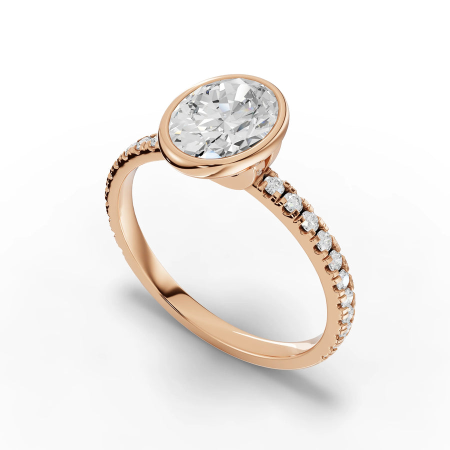 Oval bezel diamond band ring rose gold angle