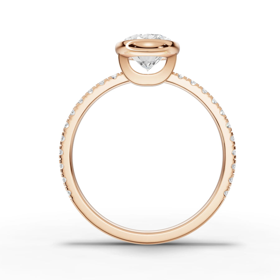 Oval bezel lab-grown ring rose gold close-up