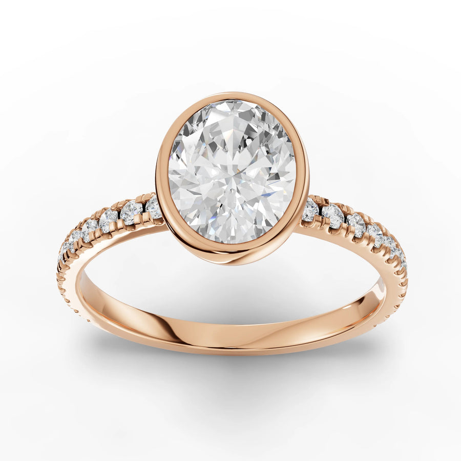 1.76 CT oval bezel lab-grown diamond ring rose gold top view