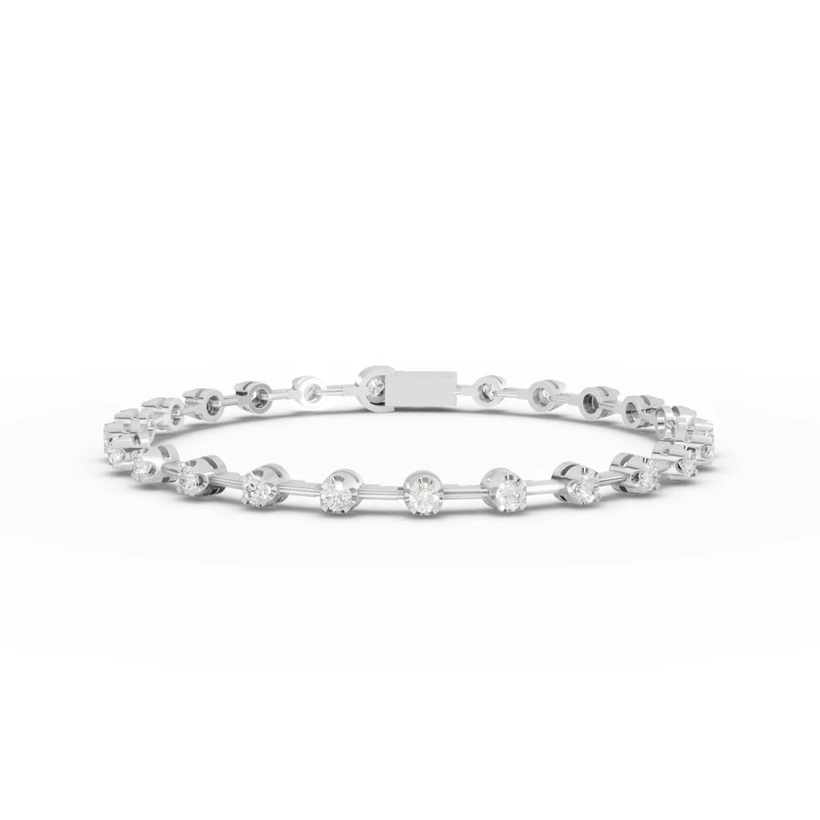 1.78 ct round bezel set lab diamond station tennis bracelet with polished gold links and secure integrated clasp