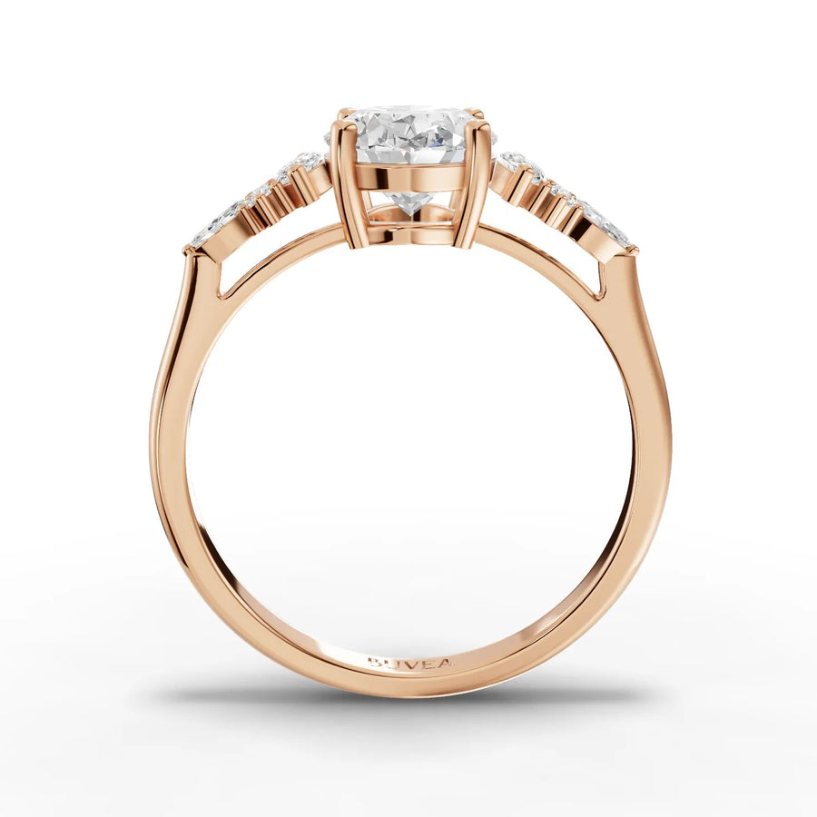 Oval and marquise stone ring rose gold close-up