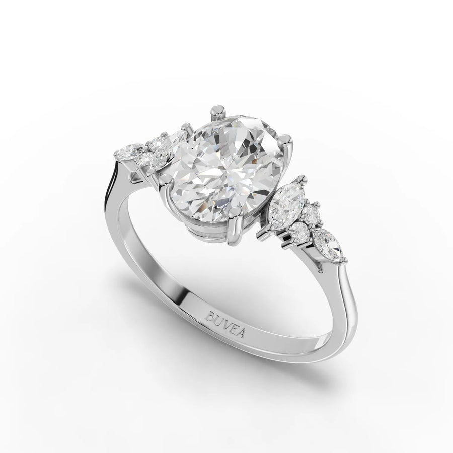 1.79 CT oval three-stone ring white gold angled profile