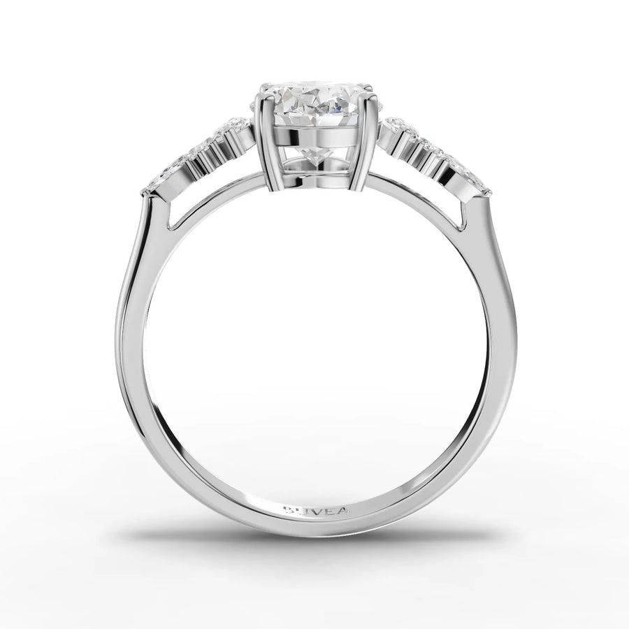 Oval and marquise stone ring white gold close-up