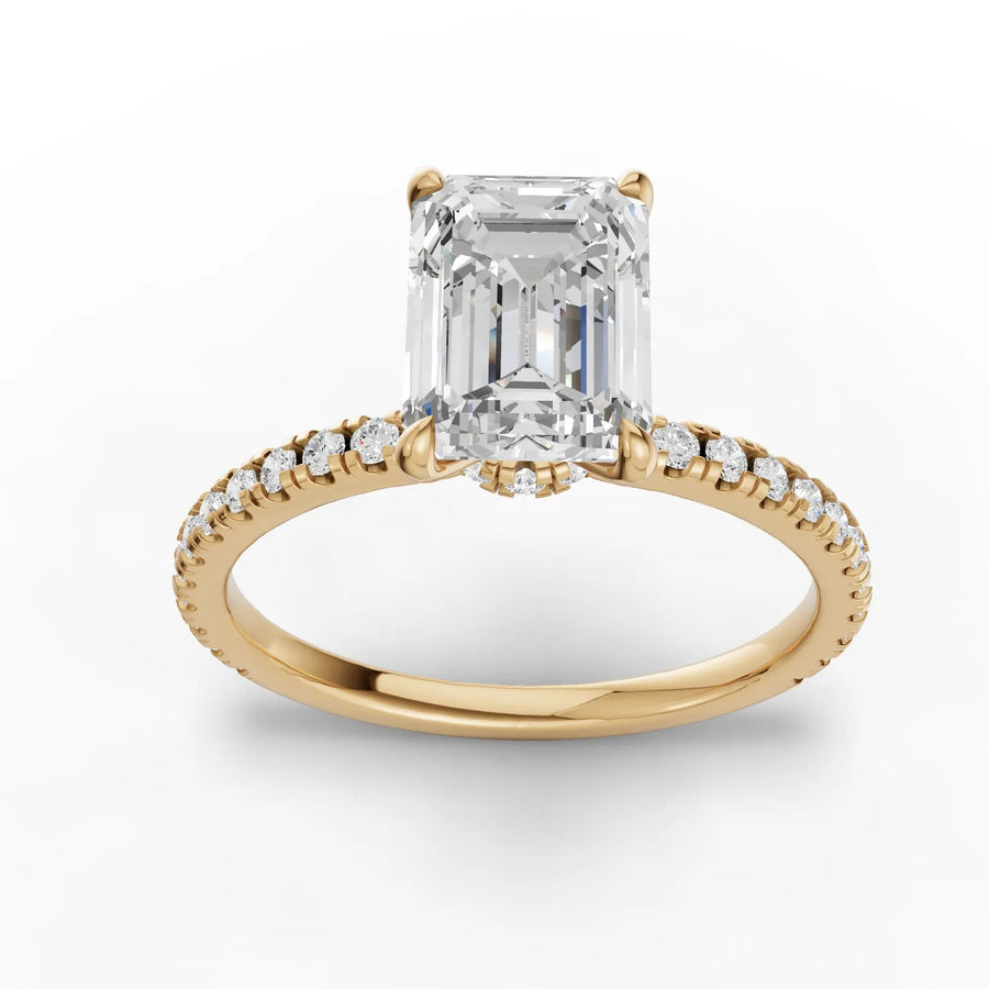 Yellow gold emerald pavé ring