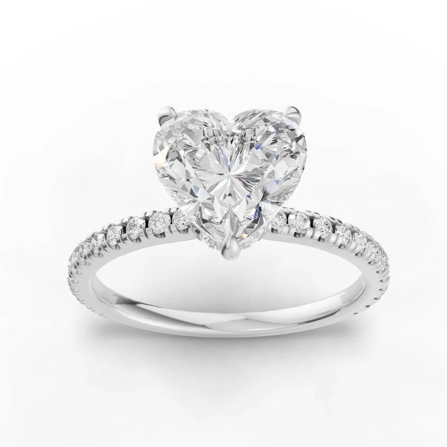 1.73 ct heart hidden halo pavé lab diamond ring with 1.50 ct center stone in 18k gold