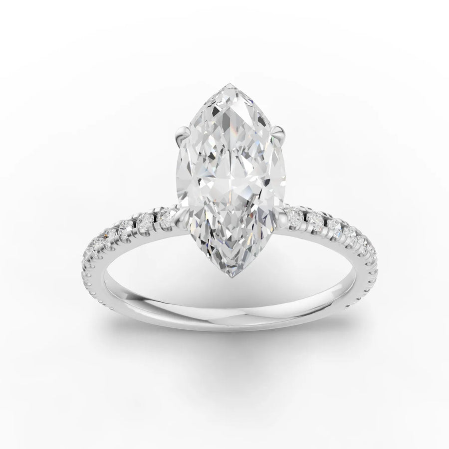 1.73 ct marquise hidden halo pavé lab diamond ring with 1.50 ct center stone in 18k gold