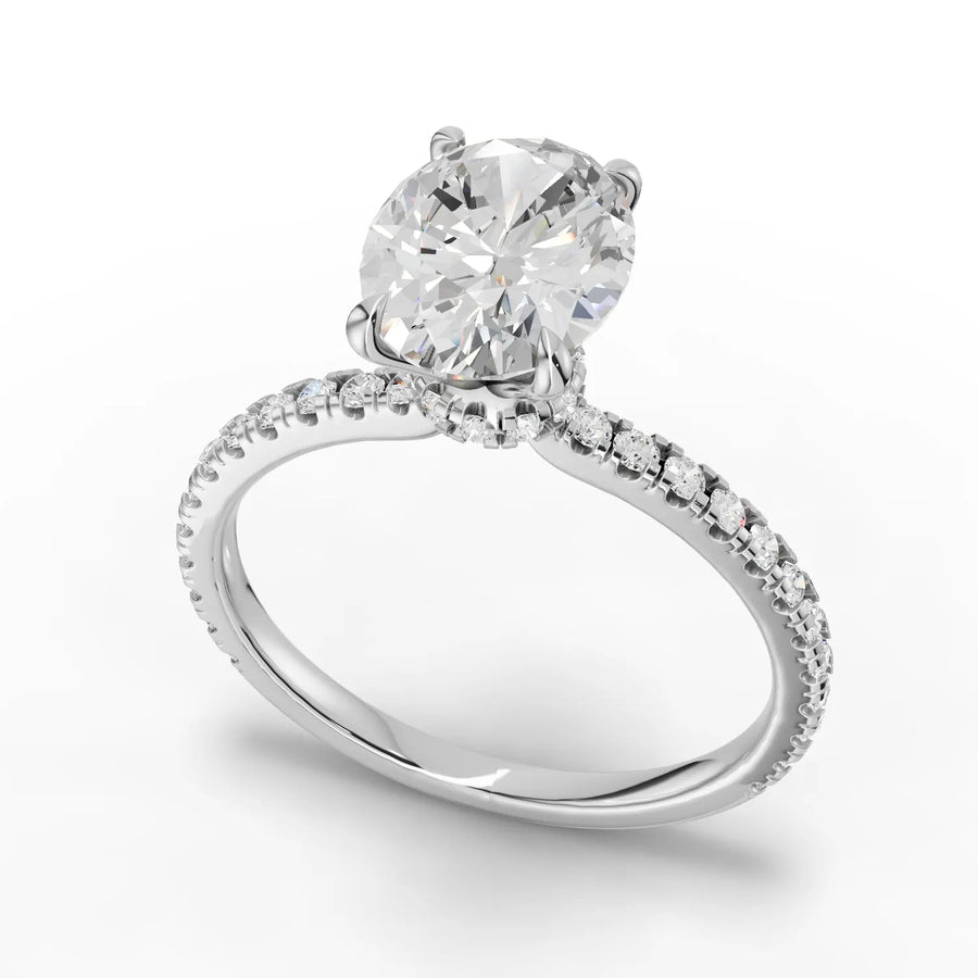 Oval pave band diamond ring white gold angle