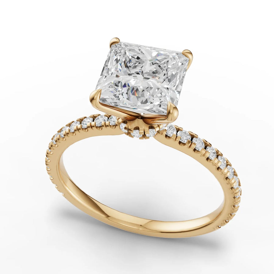 Princess diamond band ring yellow gold angle