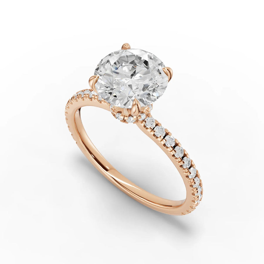 Round half pavé ring rose gold angle