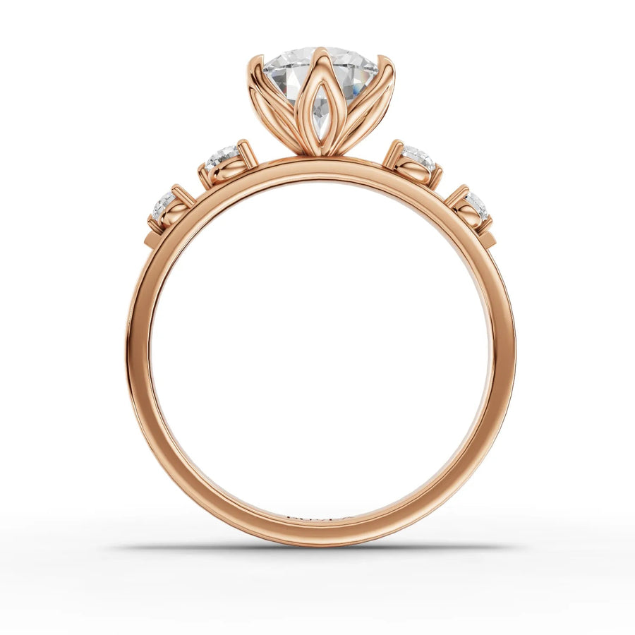 Round center trio ring rose gold close-up view