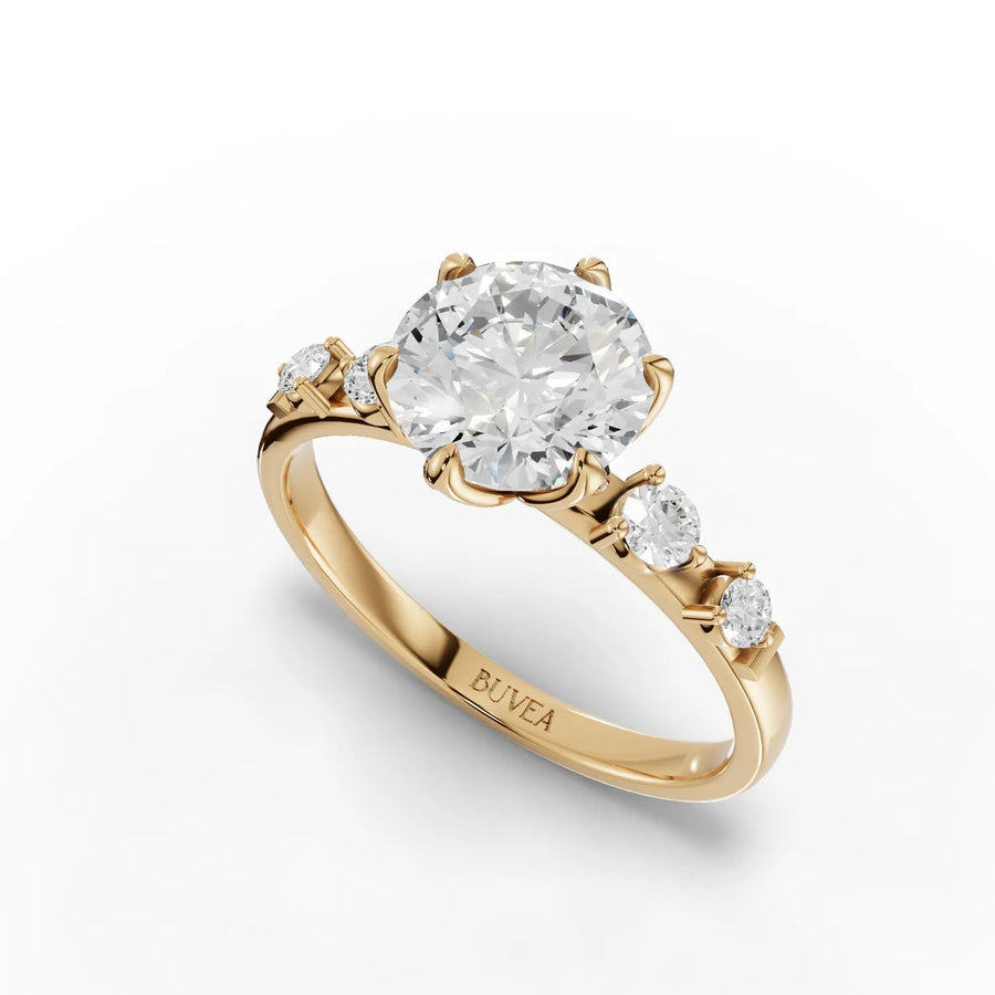 1.70 CT three-stone ring yellow gold angle view