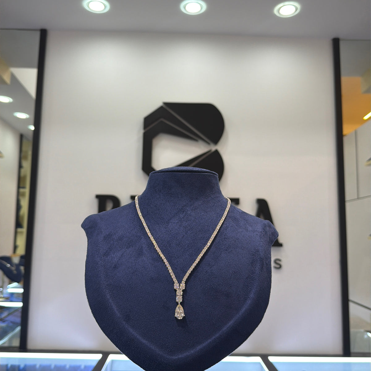 Tennis Y-Necklace Featuring Lab-Grown Diamonds with Pear-Cut Drop Pendant