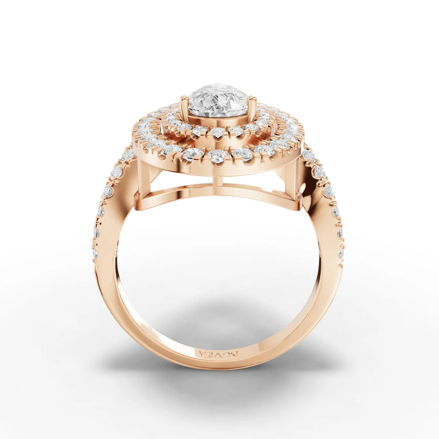 Pavé halo ring rose gold close-up