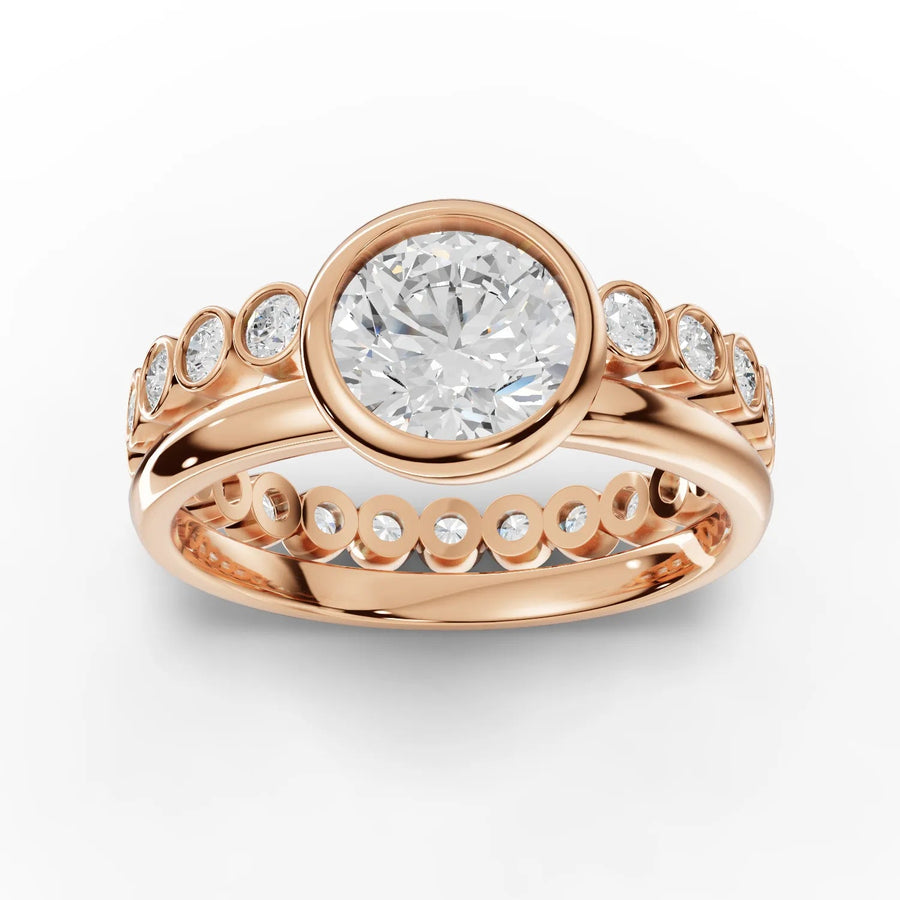 1.84 CT round lab-grown diamond bezel ring rose gold top view