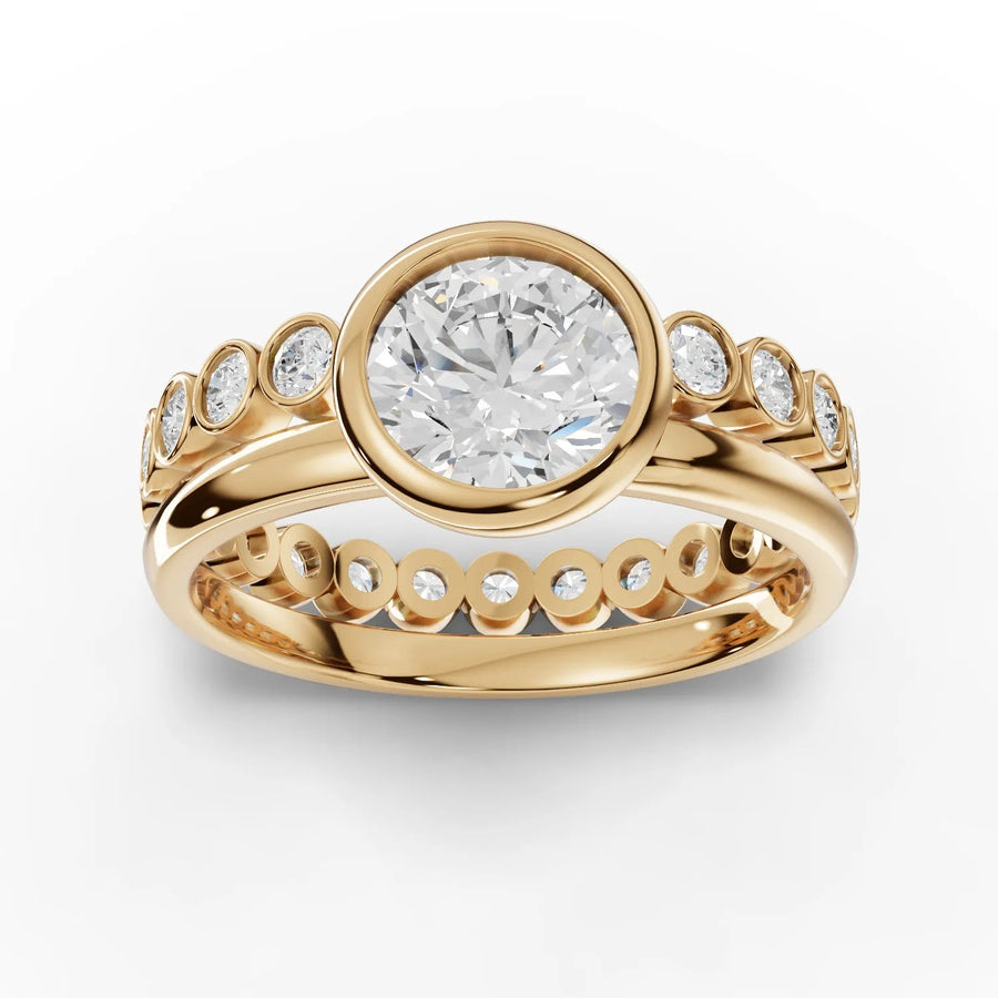 1.84 CT round lab-grown diamond bezel ring yellow gold top view