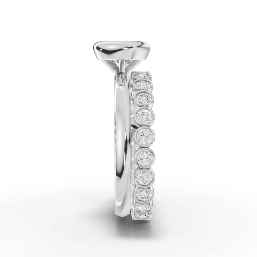 Round lab-grown bezel ring white gold close-up
