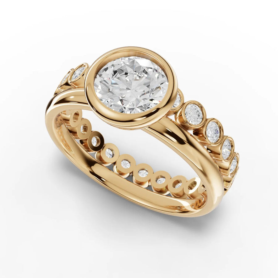 Round bezel ring yellow gold angle
