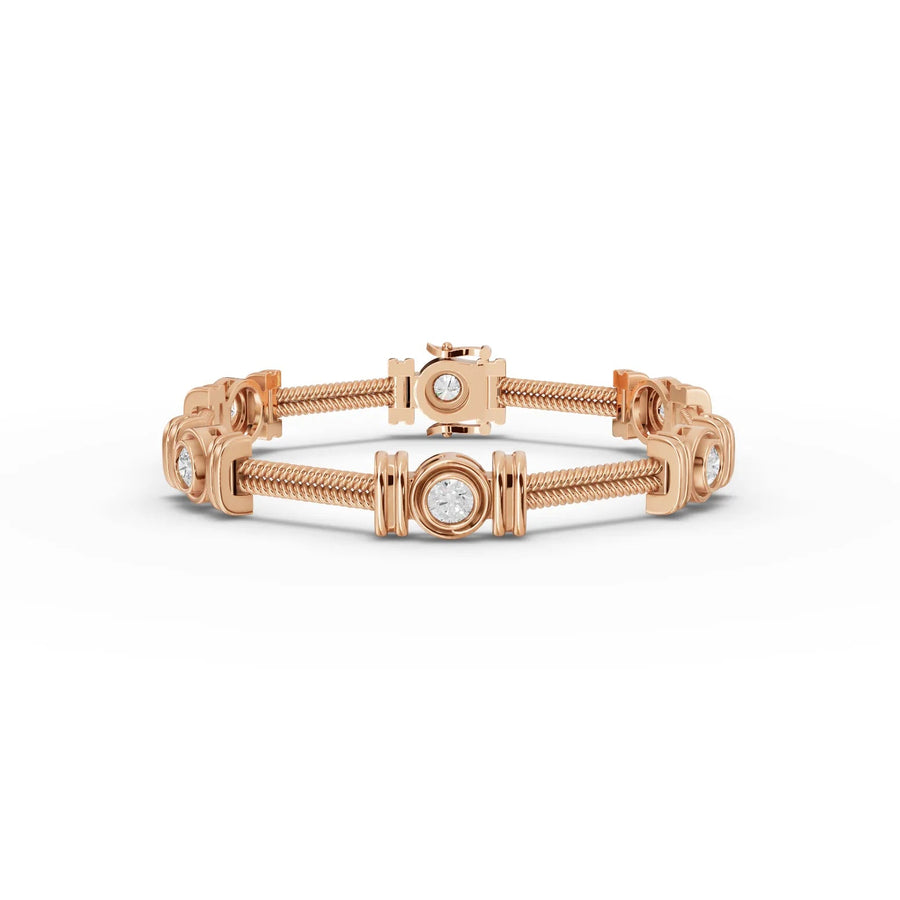 Lab-grown diamond cable bracelet rose gold bezel close-up