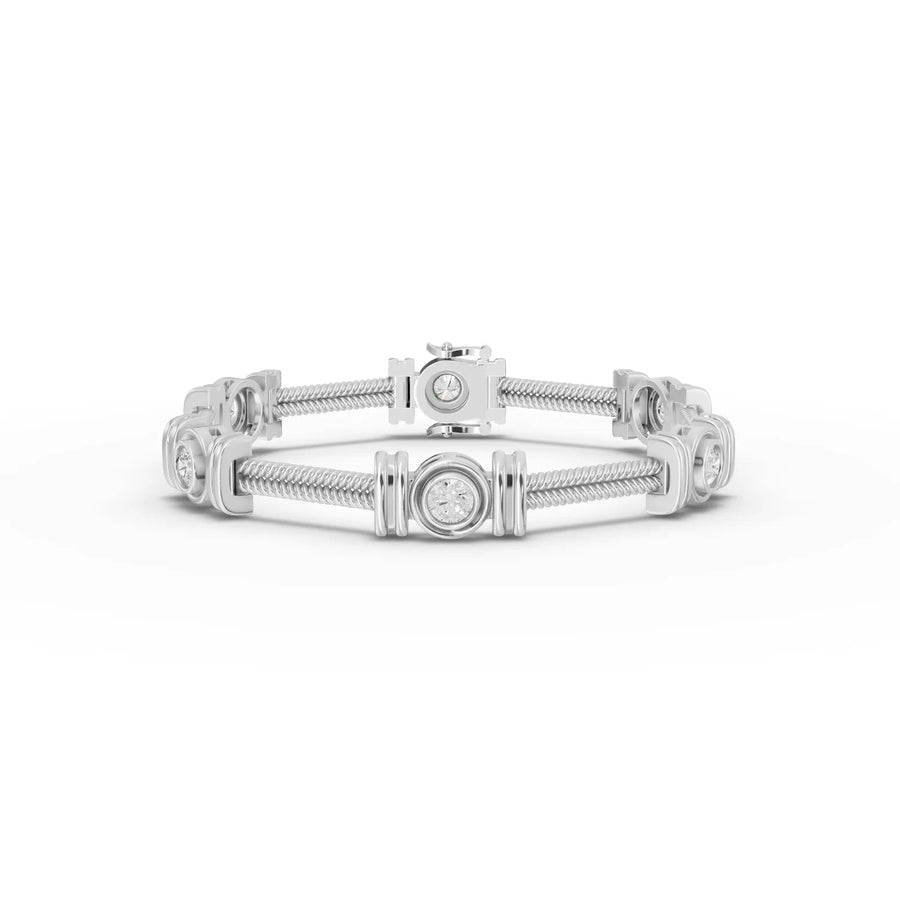 1.8 ct round lab diamond steel cable bracelet with flexible band and 18kt gold bezel-set diamond stations