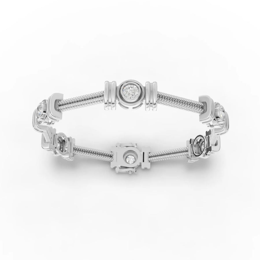 Lab-grown diamond cable bracelet white gold bezel close-up