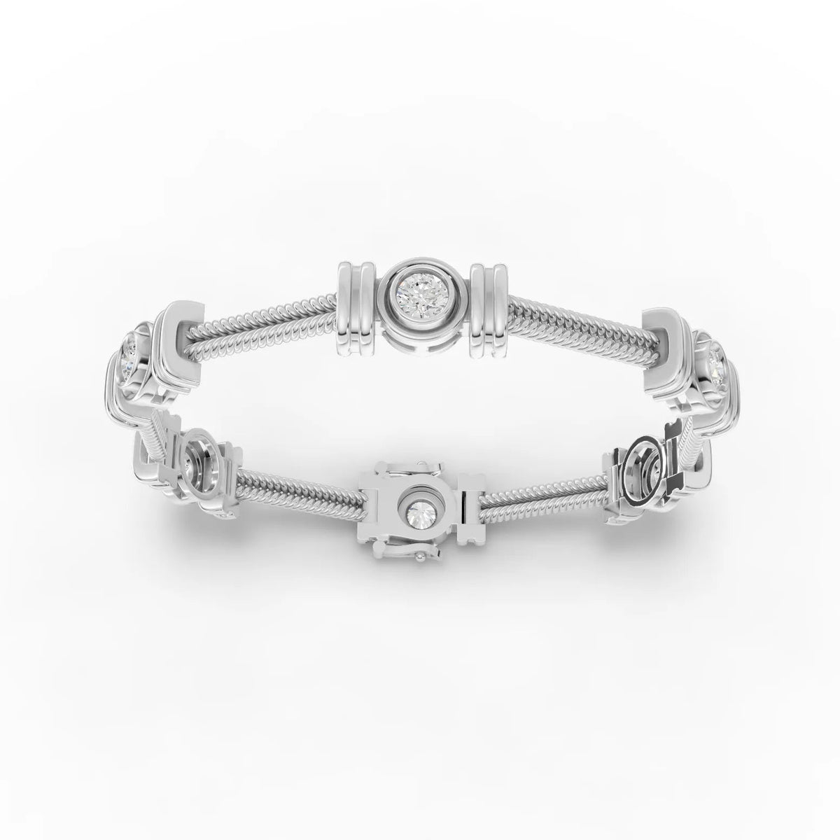Lab-grown diamond cable bracelet white gold bezel close-up