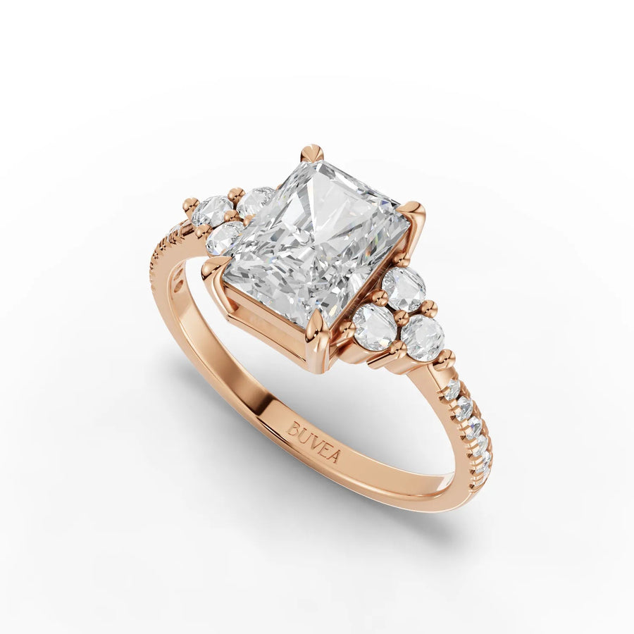 1.89 CT radiant halo ring rose gold angled profile