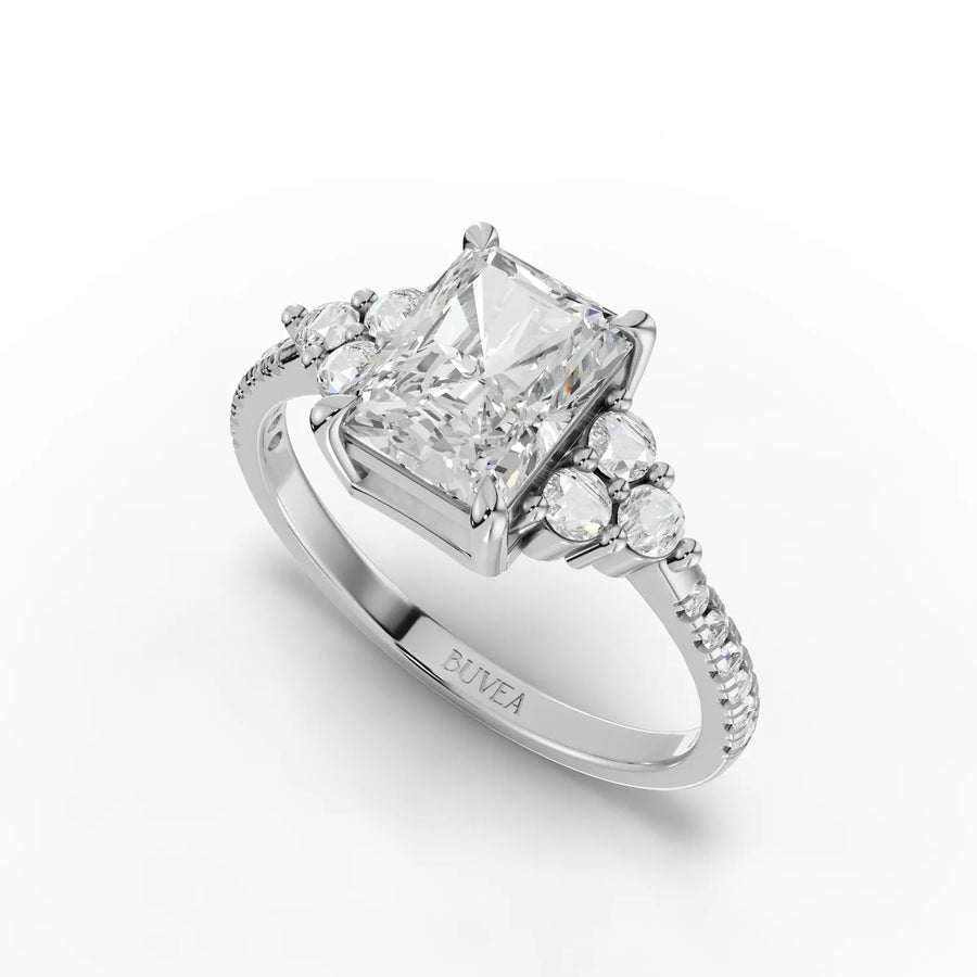 1.89 CT radiant halo ring white gold angled profile